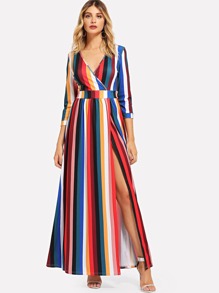 Striped Split Cut Out Back Dress