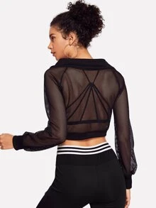Cazadora transparente corta con cremallera delantera - Negro - Ver 4