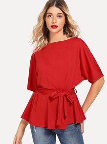 Batwing Sleeve Self Tie Waist Tee