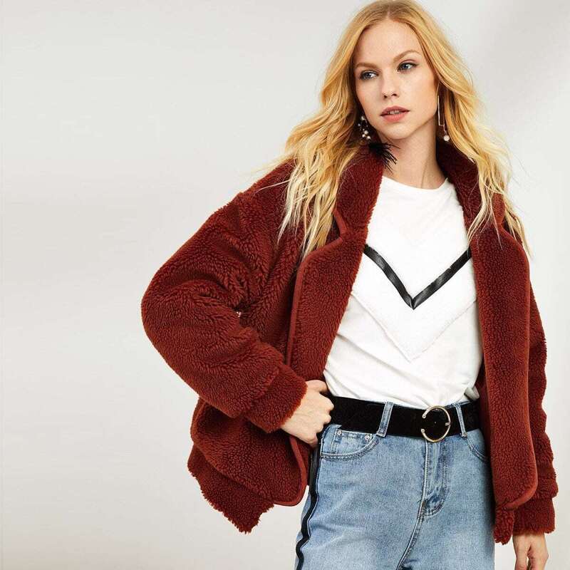 

Drop Shoulder Faux Fur Coat, Red