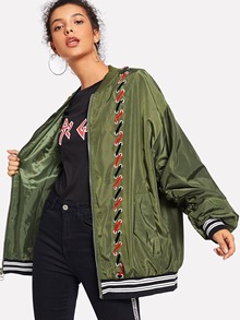 Lace Up Varsity-Striped Jacket