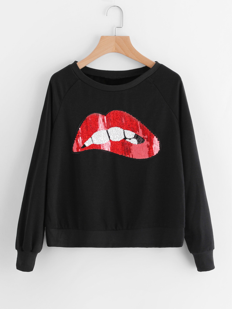 

Plus Lipstick Sequin Sweatshirt, Black