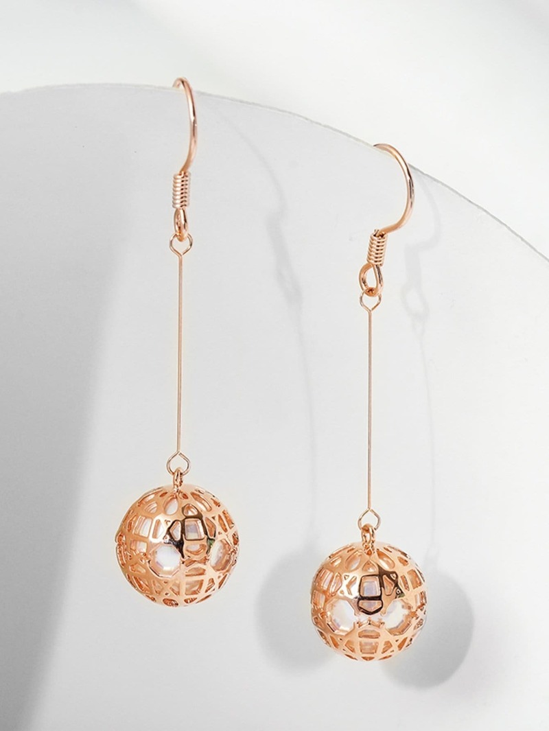 

Bar & Hollow Ball Drop Earrings, Gold