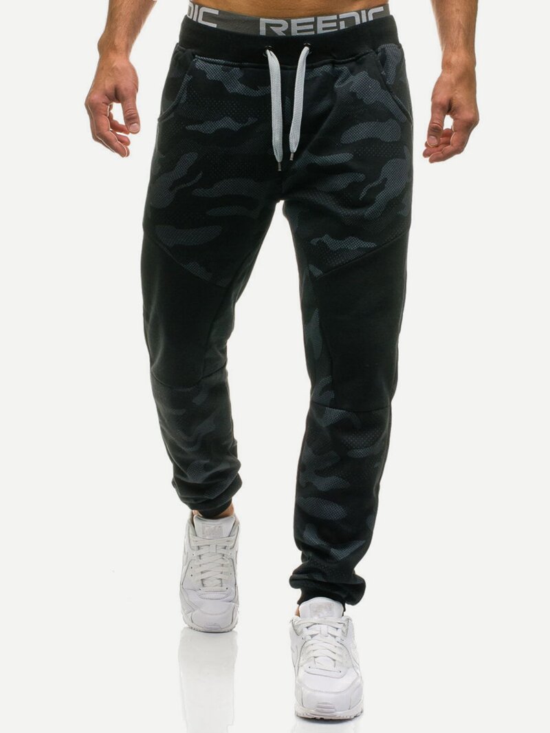 

Men Camo Drawstring Pants, Black