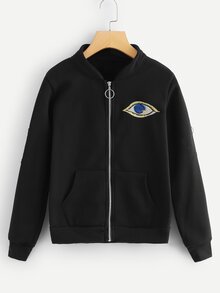 Embroidered Eye Zip Up Jacket