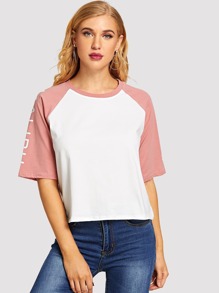 Colorblock Letter Print Tee