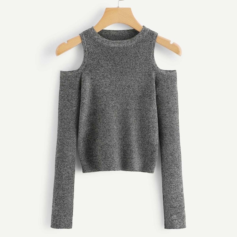 

Open Shoulder Ribbed Jumper, Grey