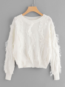 Fringe Trim Knit Sweater