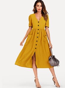 Single Breasted Roll Up Sleeve Dress