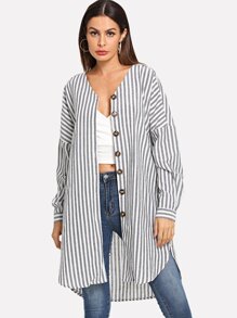 Drop Shoulder Striped Coat