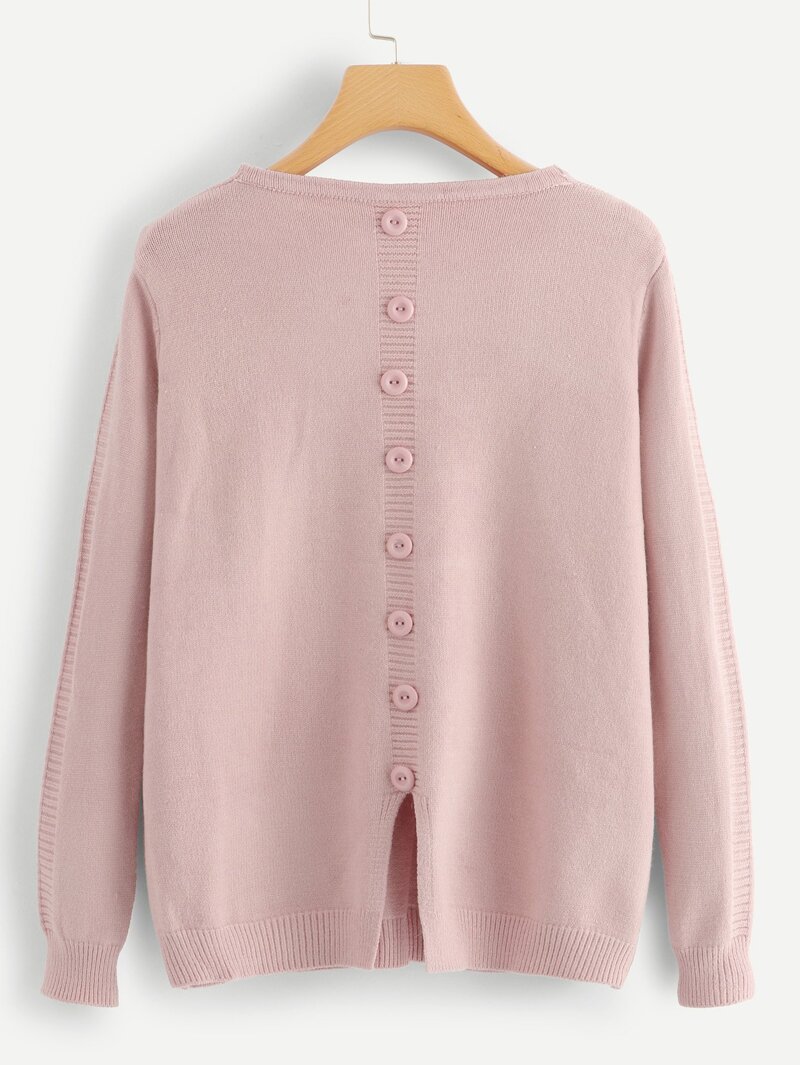 

Button Decoration Split Sweater, Pink
