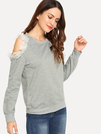 Cold Shoulder Beaded Decoration Sweatshirt pictures