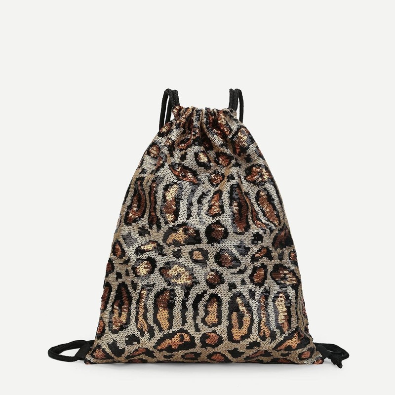 

Leopard Pattern Sequins Backpack, Multicolor