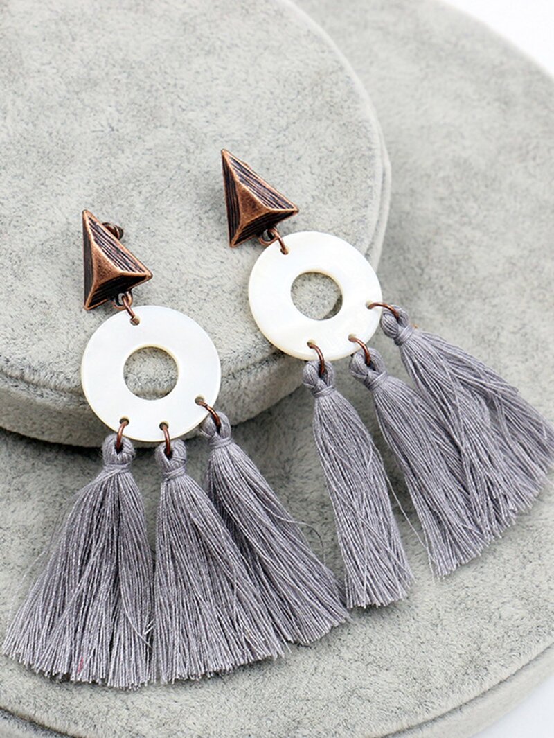 

Open Round Tassel Drop Earrings, Grey