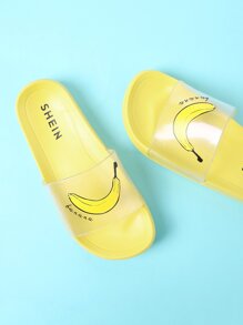 Banana Print Open Toe Flat Slippers