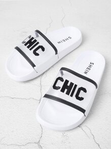 Letter Print Flat Slippers