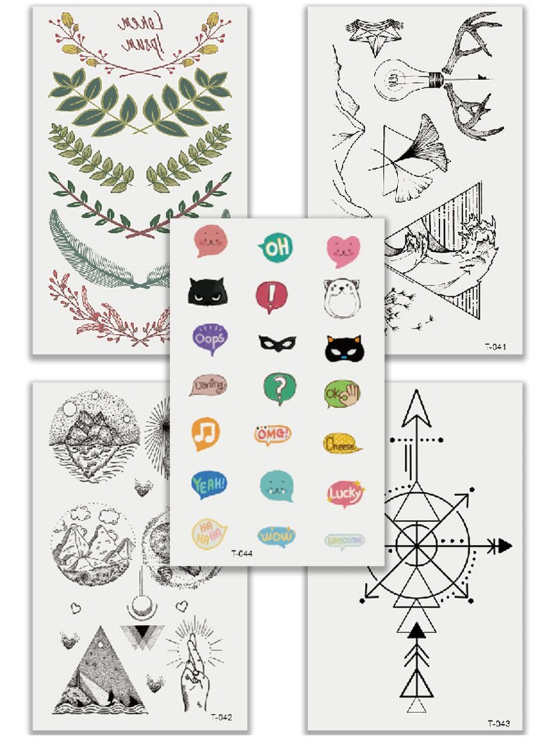 

Leaf & Mountain Tattoo Sticker Set 5pcs, Multicolor