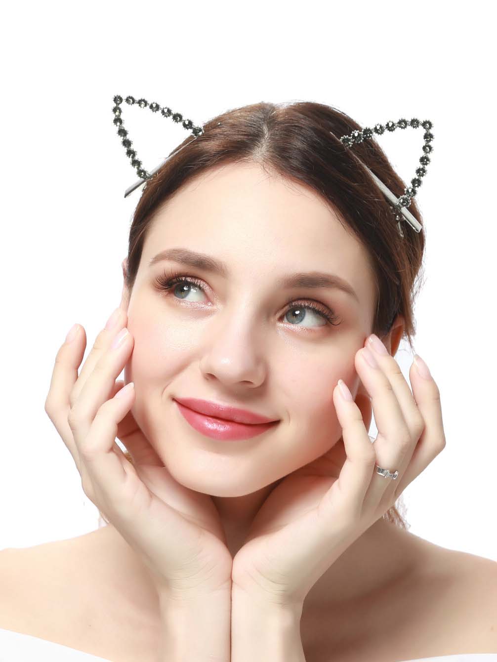 耳朵设计水钻装饰发夹2入组