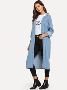 Button Front Hooded Longline Coat