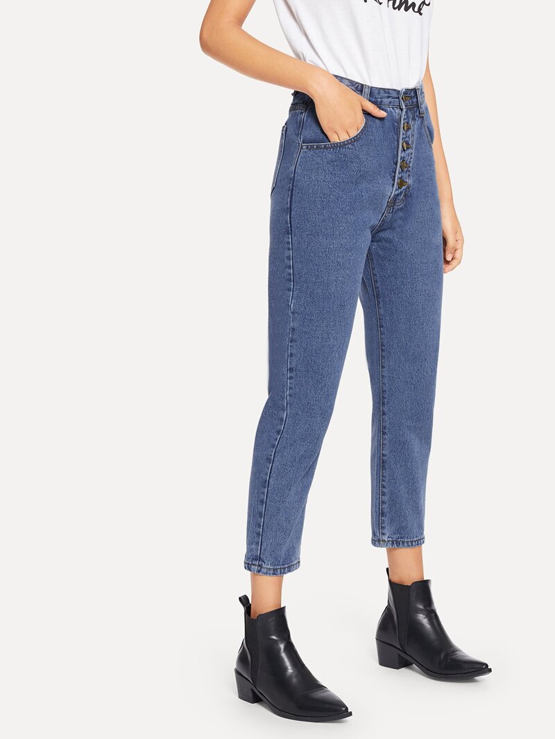 

Button Front Jeans, Blue