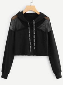 Contrast Mesh Net Hooded Sweatshirt