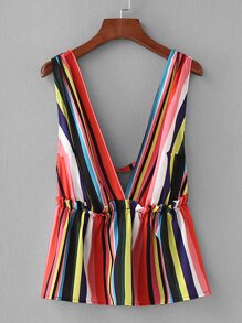 Multi-Stripe Frill Trim Open Back Top