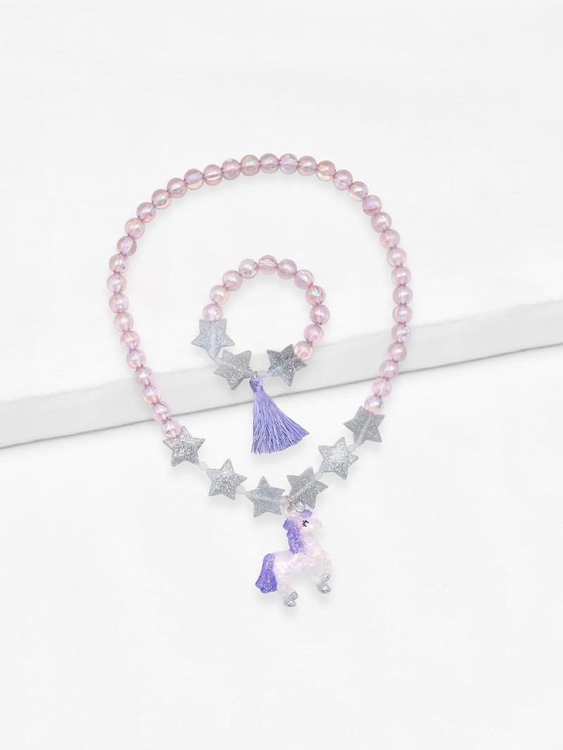 

Girls Beaded Necklace & Bracelet, Purple
