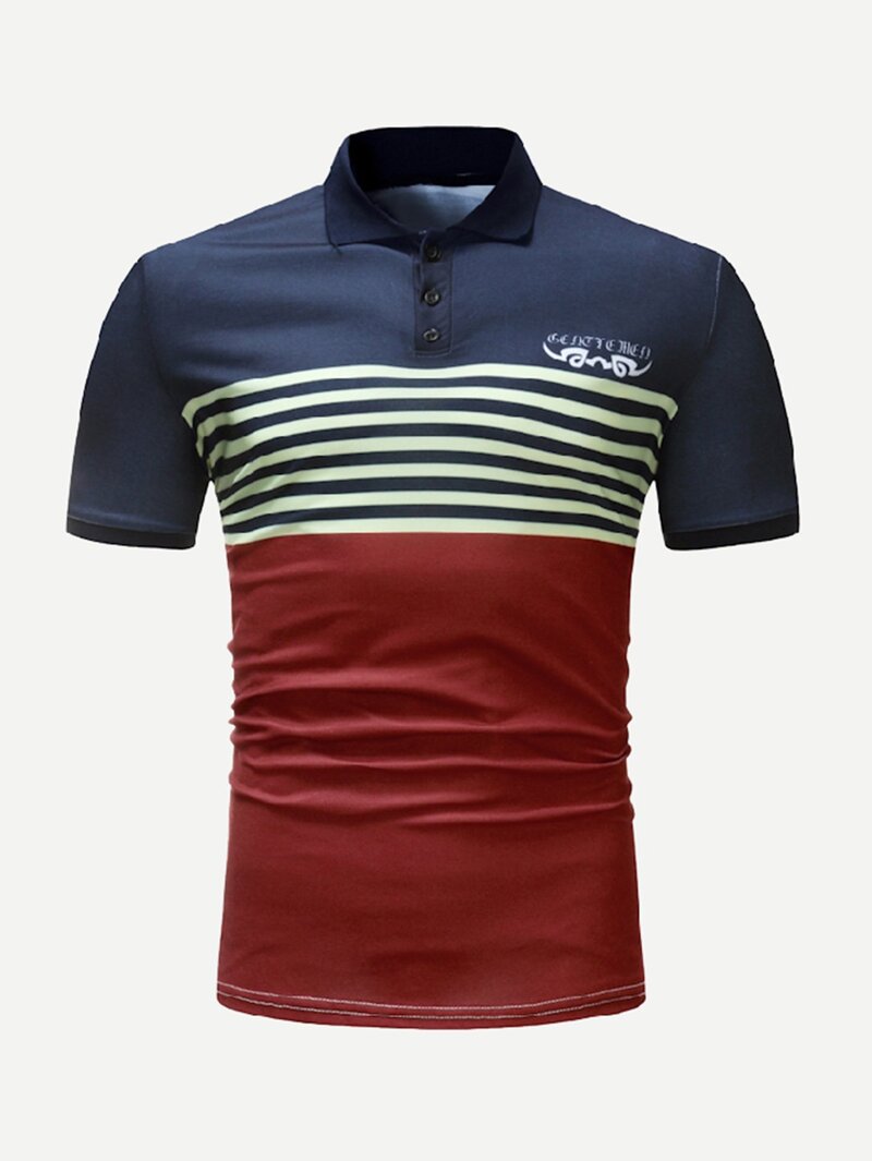 

Men Striped Letter Print Polo Shirt, Multicolor