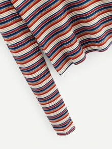 Striped Rib Knit Crop Tee - Multicolor - View 4