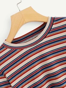 Striped Rib Knit Crop Tee - Multicolor - View 3