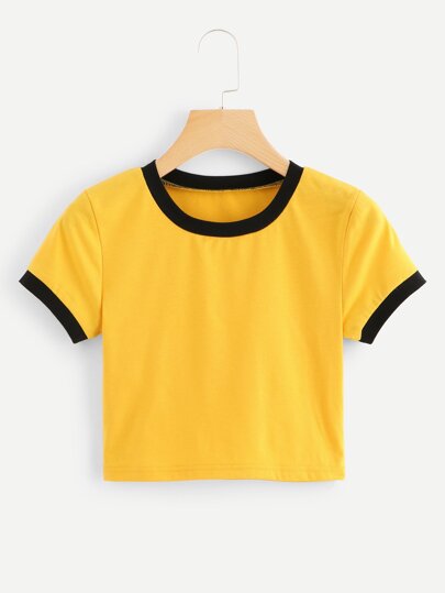 Contrast Ringer Crop Tee