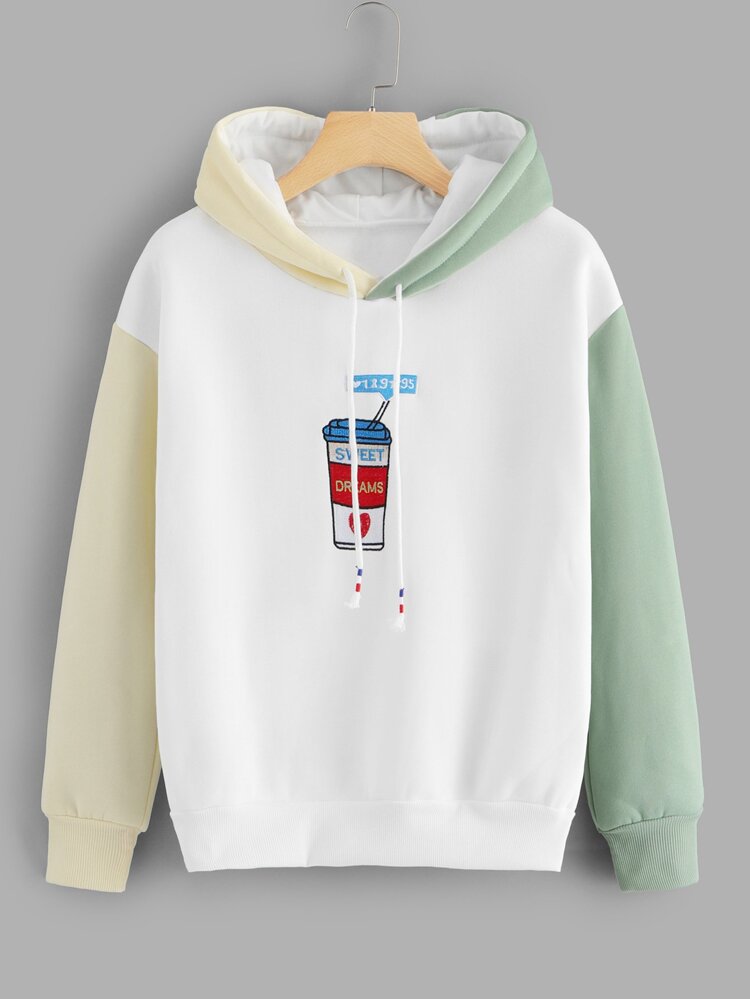 graphic embroidered contrast sleeve hoodie