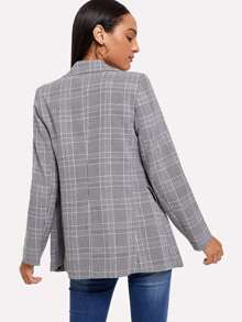 Double-breasted Plaid Blazer - Black and White - View 2