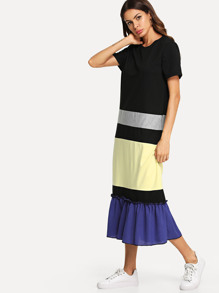 Ruffle Hem Colorblock Frill Dress