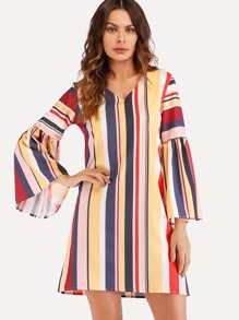 Striped Flounce Sleeve Dress