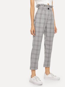 Plaid Ruffle Trim Pants