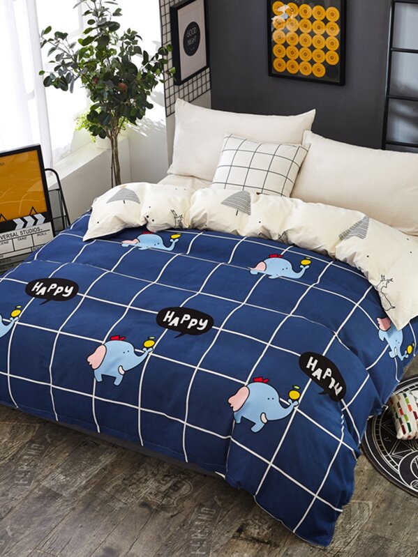 Elephant Plaid Print Duvet Cover 1pc