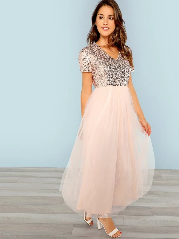 sequin top tulle bottom dress