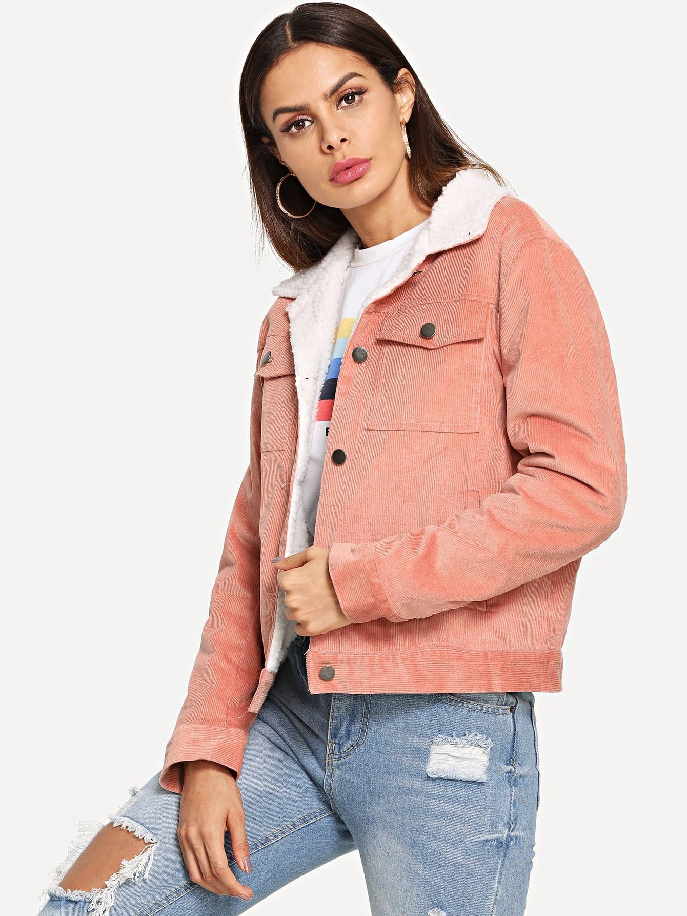 cheap contrast fleece lined jacket for sale australia | shein