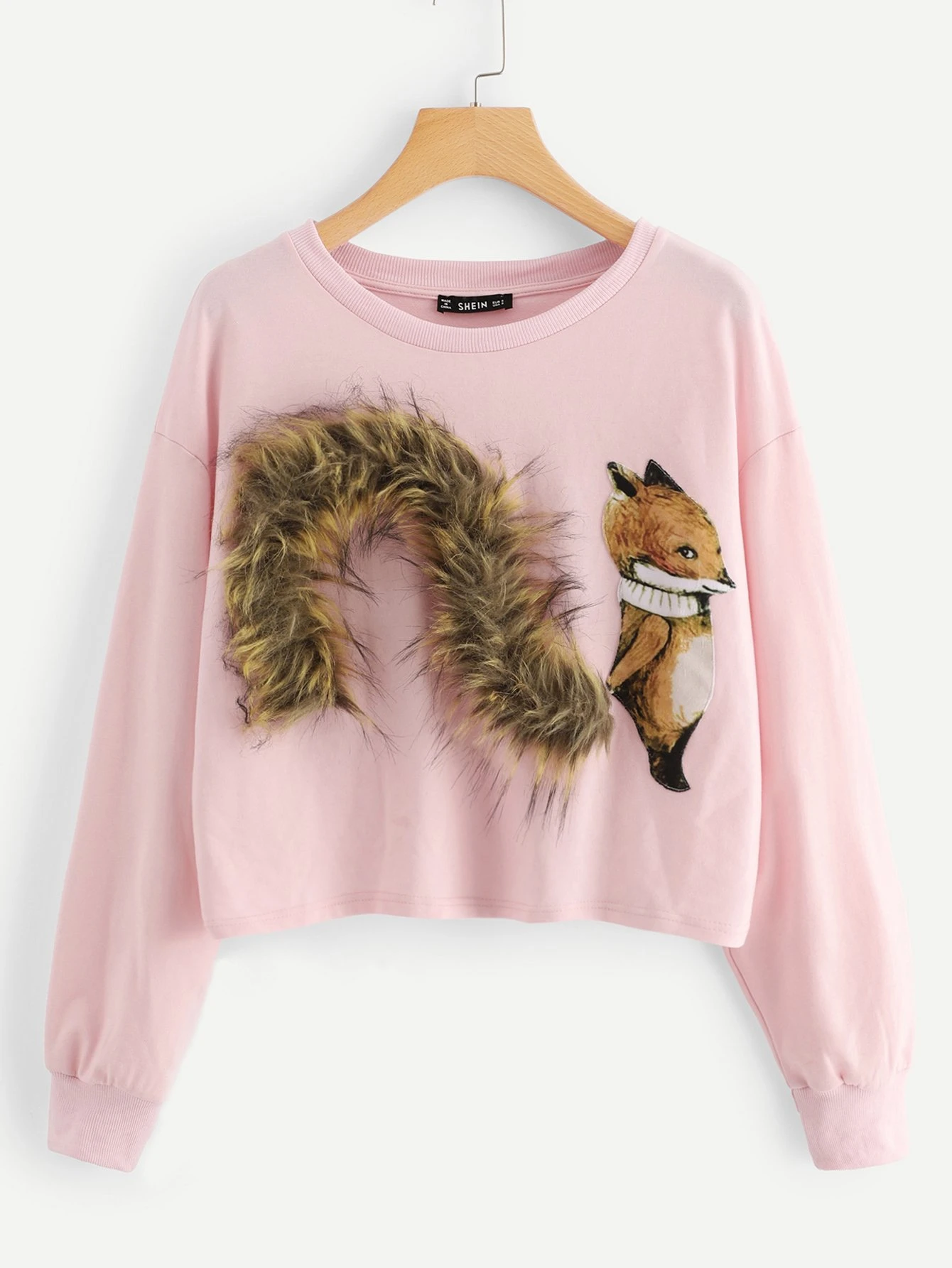 Faux fur fox patch sweatshirt Clearance