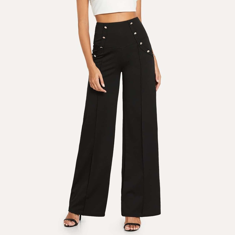 

Double Button Solid Pants, Black