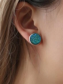 2 đôi bông tai hình tròn bầu trời đầy sao thời trang mới mờ thích hợp để đeo hàng ngày - Màu xanh lam - Xem 4