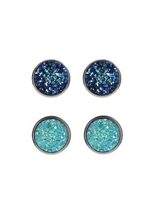 2 đôi bông tai hình tròn bầu trời đầy sao thời trang mới mờ thích hợp để đeo hàng ngày - Màu xanh lam - Xem 1