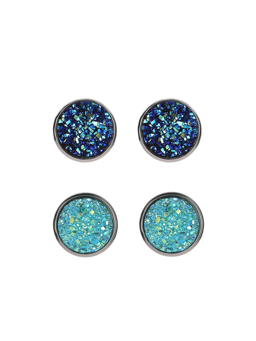 2 đôi bông tai hình tròn bầu trời đầy sao thời trang mới mờ thích hợp để đeo hàng ngày - Màu xanh lam - Xem 1