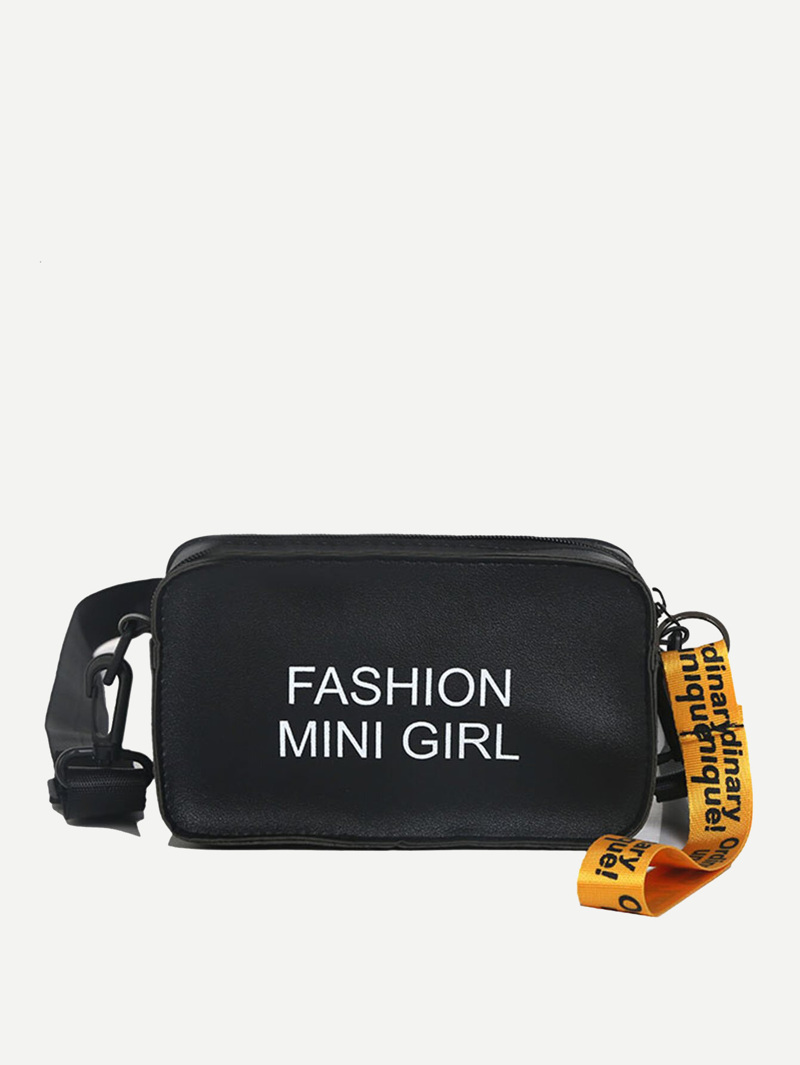 

Slogan Strap Crossbody Camera Bag, Black