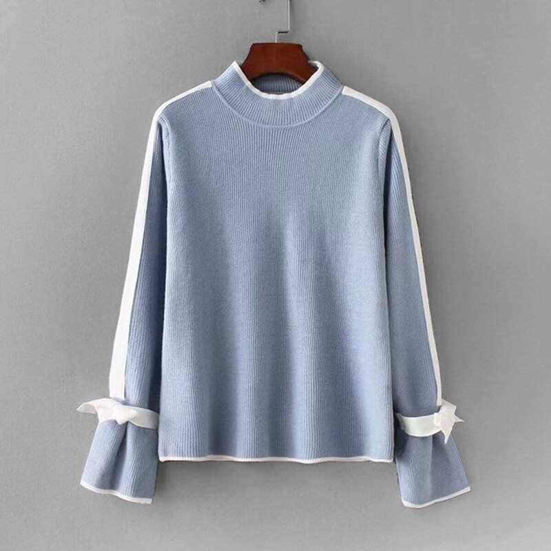

Contrast Trim Tie Cuff Jumper, Blue