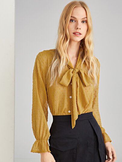 Tie Neck Dot Jacquard Top pictures