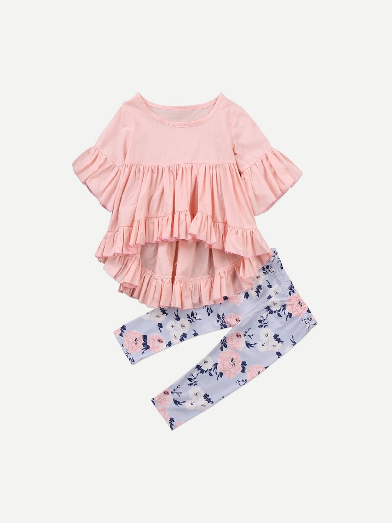 

Girls Ruffle Hem Top With Pants, Multicolor