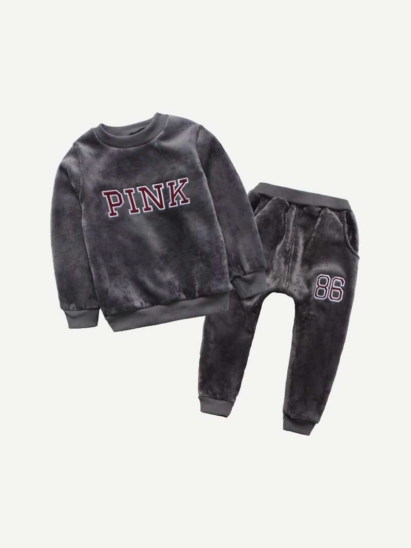

Boys Embroidery Sweatshirt With Pants, Grey