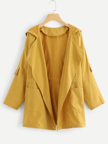 Dual Pocket Drawstring Waist Hooded Coat